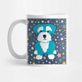 Turquoise Miniature Schnauzer and Stars on Blue Background Mug